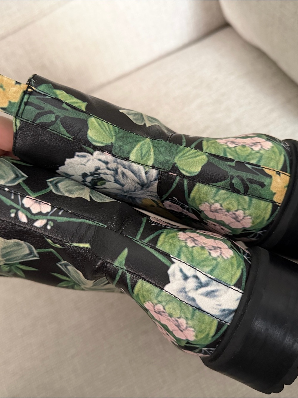 Steve Madden Black Floral Combat Boots with Green, Yellow & Pink Accents - Picture 4 of 7